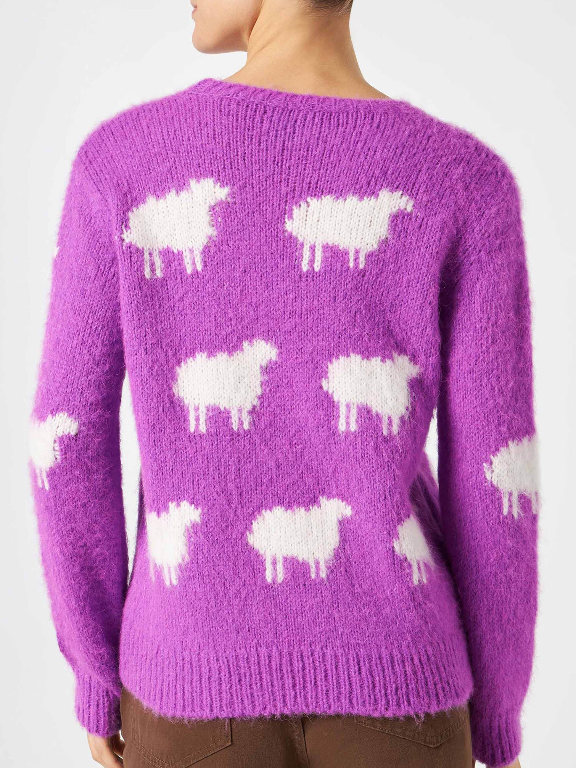 Woman brushed sweater with sheeps and Non ho sonno embroidery - MC2 Saint Barth