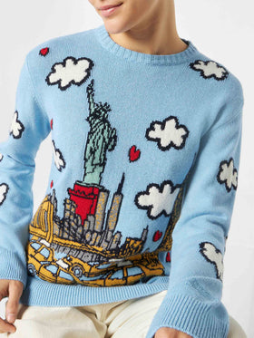 Woman crewneck sweater with New York postcard - MC2 Saint Barth