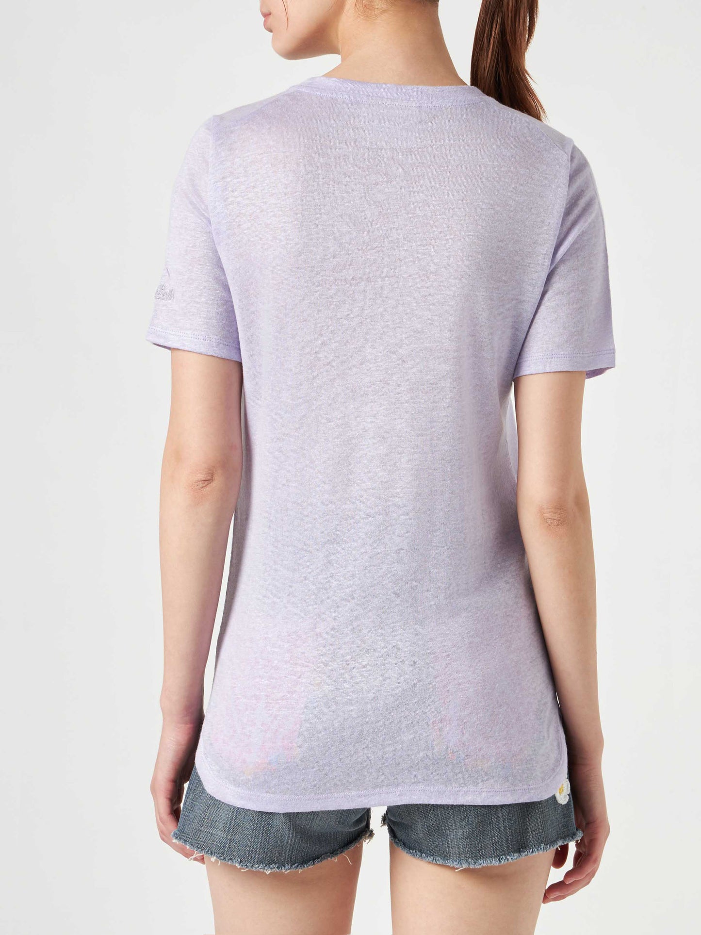 T-shirt in lino con ricamo Forte Habituè