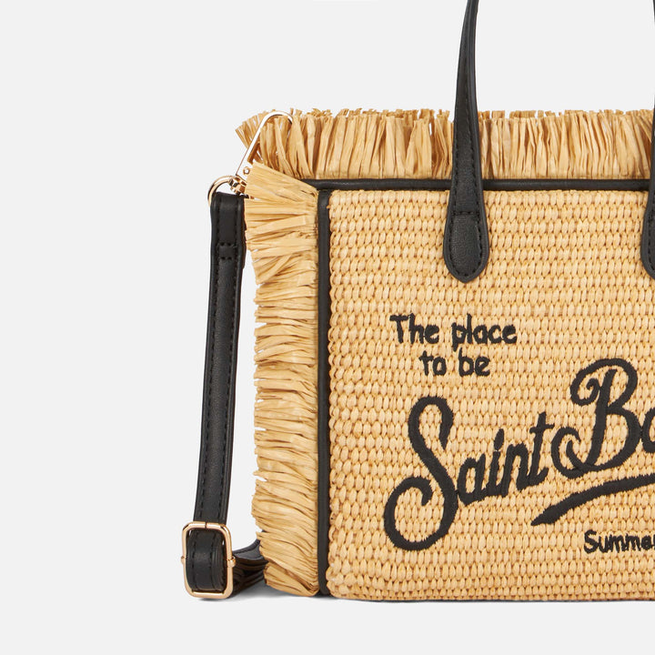Mini borsa Vanity in paglia con ricamo