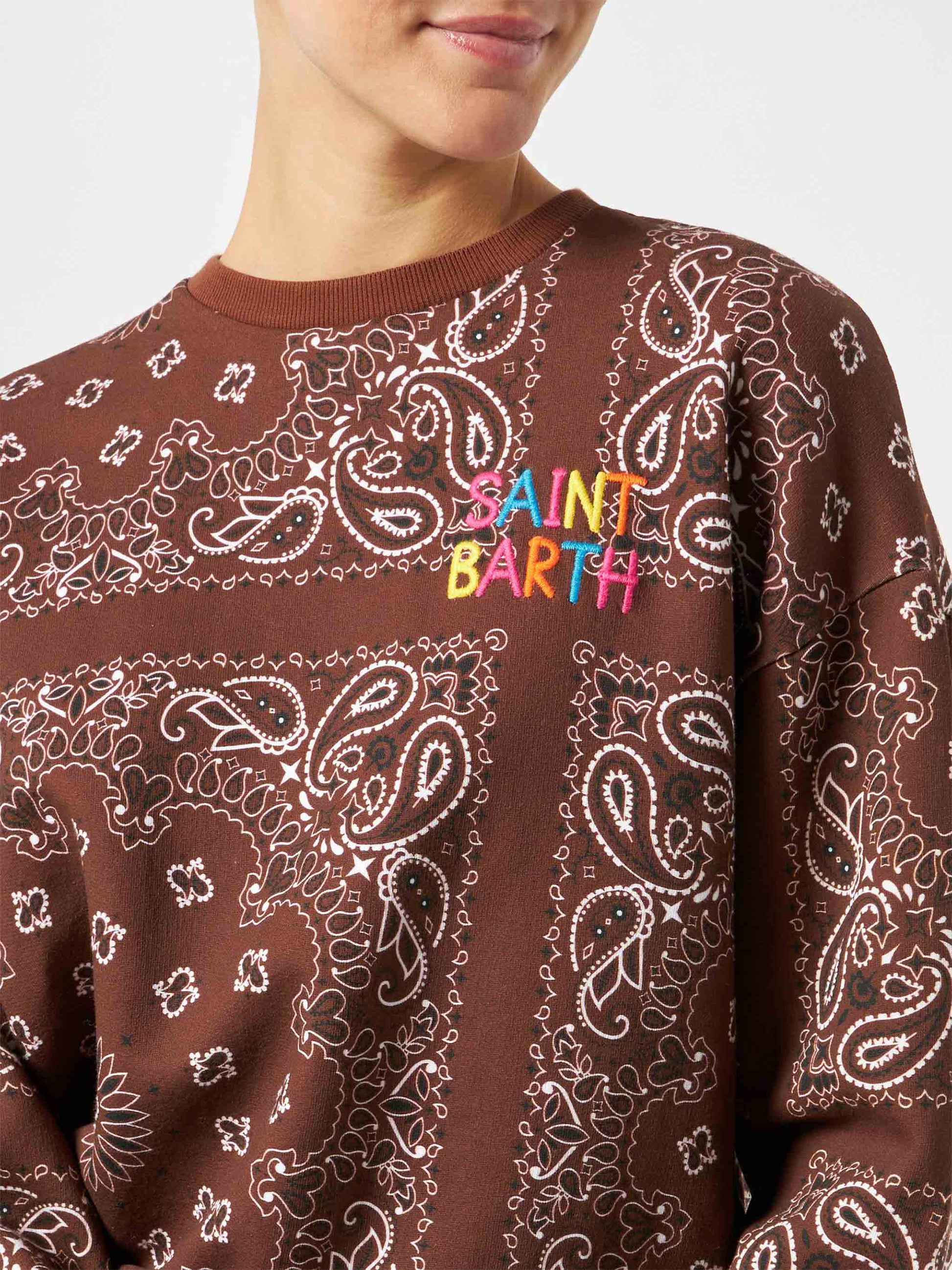 Woman fleece sweatshirt with bandanna print - MC2 Saint Barth