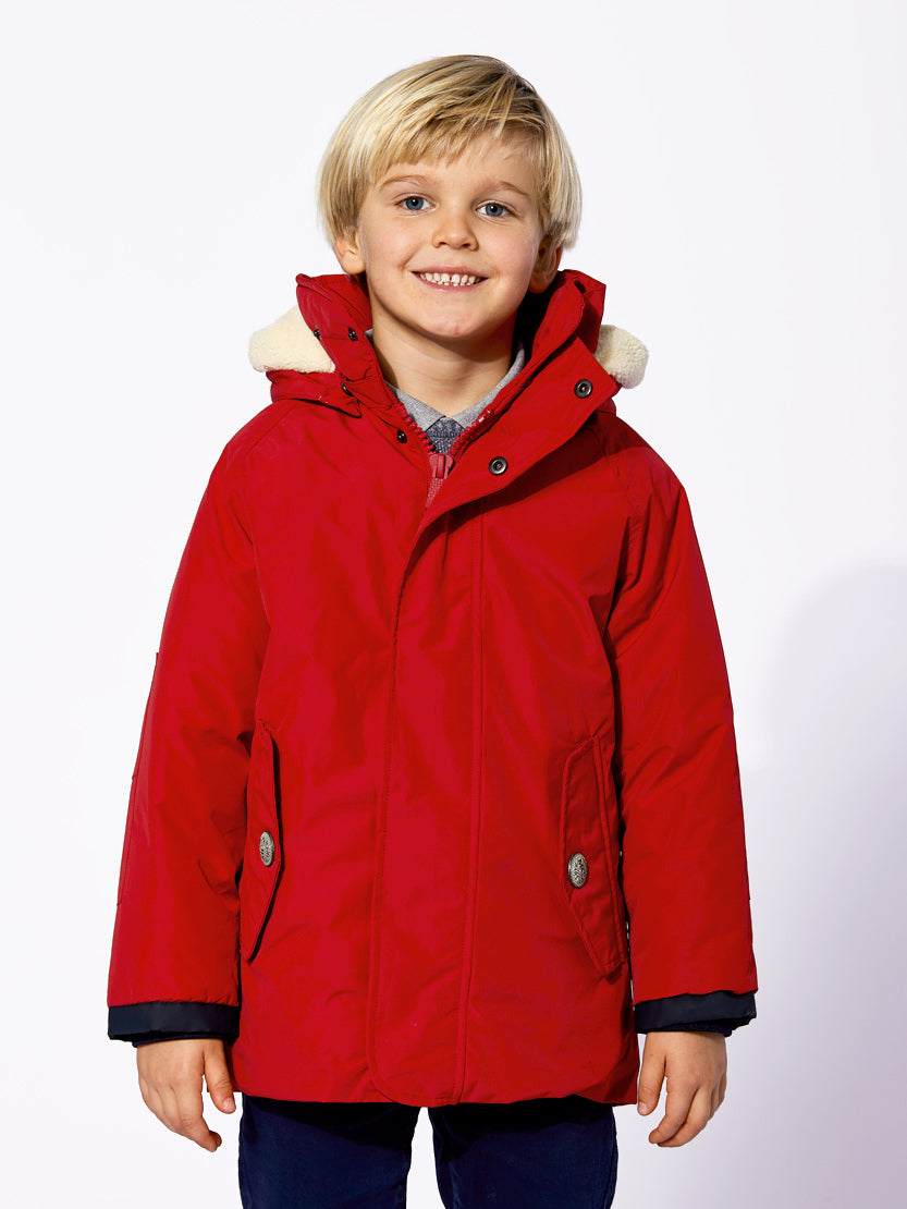 Boy hooded red parka jacket Voyager Jr - MC2 Saint Barth