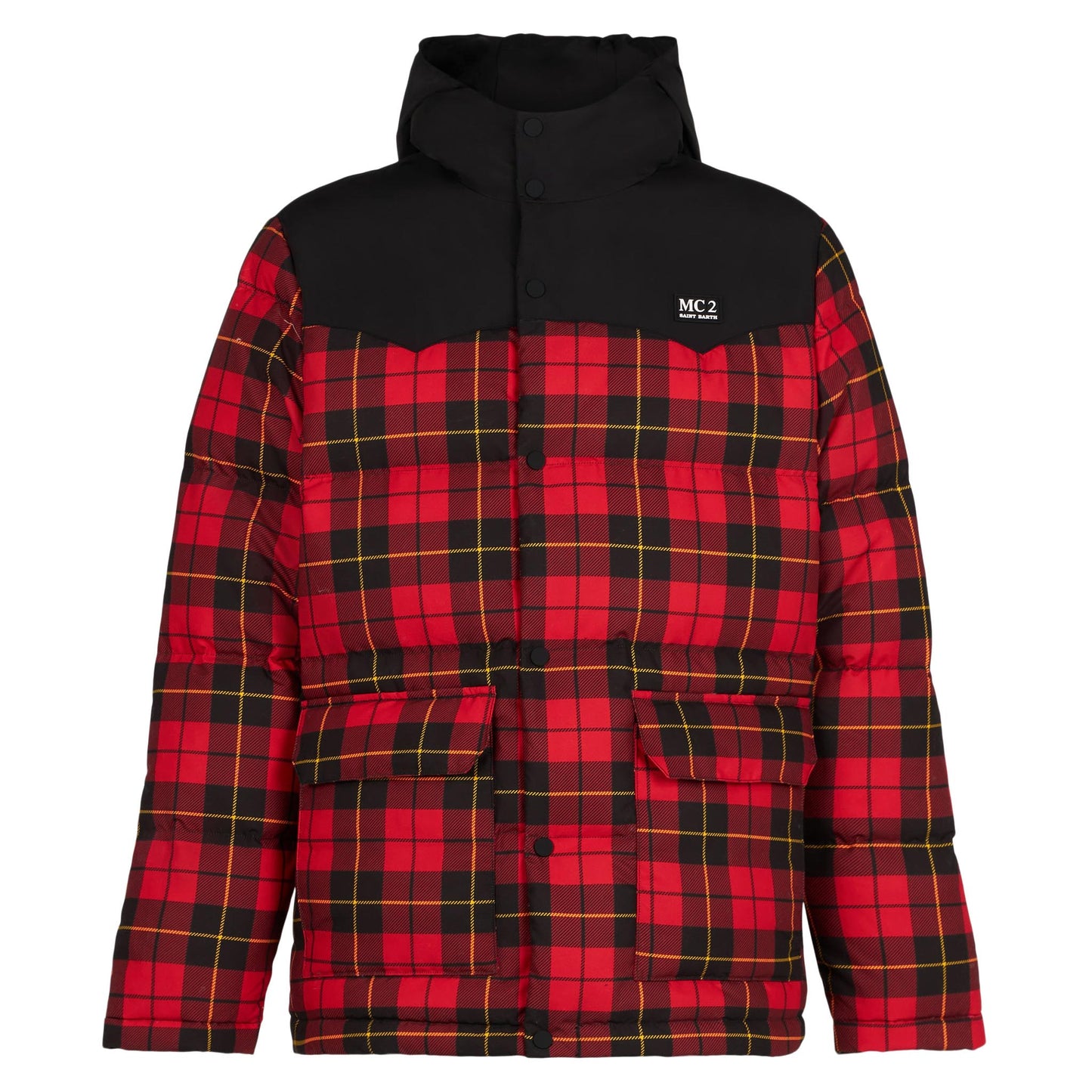 Man hooded down jacket Baxter with tartan print