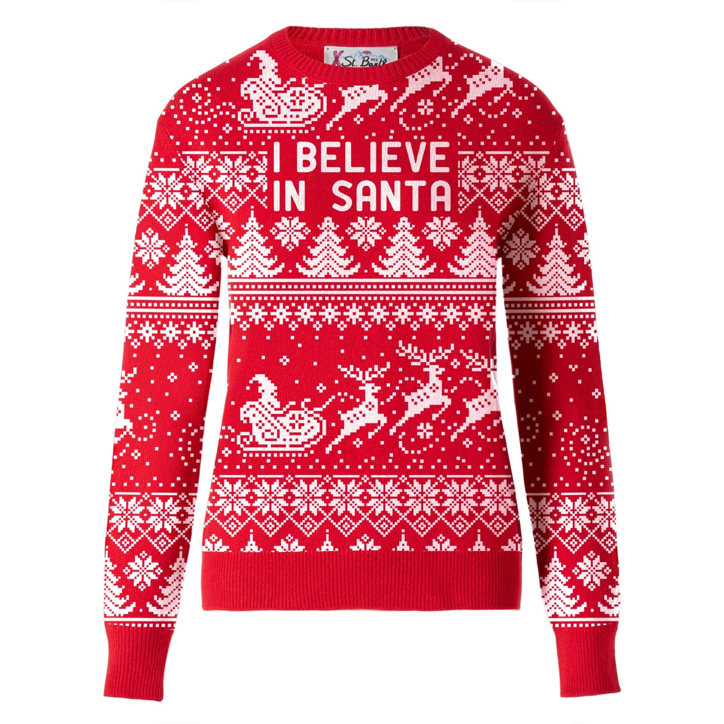 Damenpullover mit „I believe in Santa“-Schriftzug
