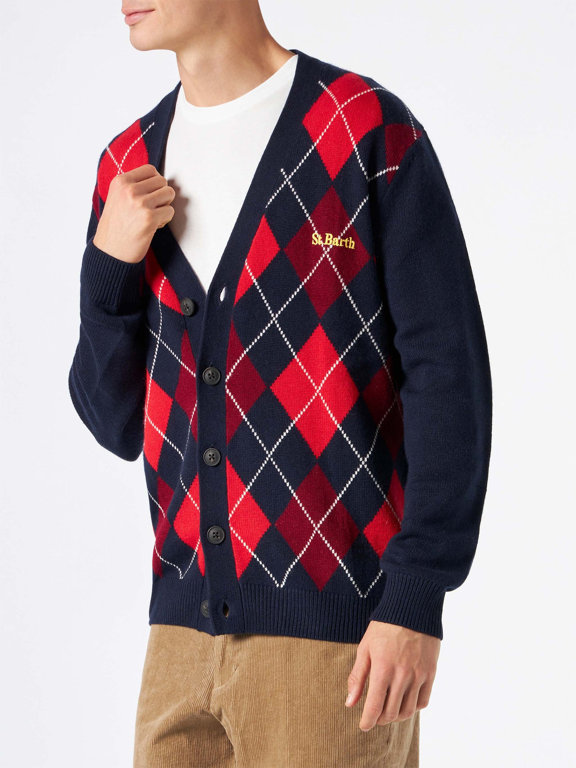 Man cashmere blend cardigan with argyle jacquard - MC2 Saint Barth
