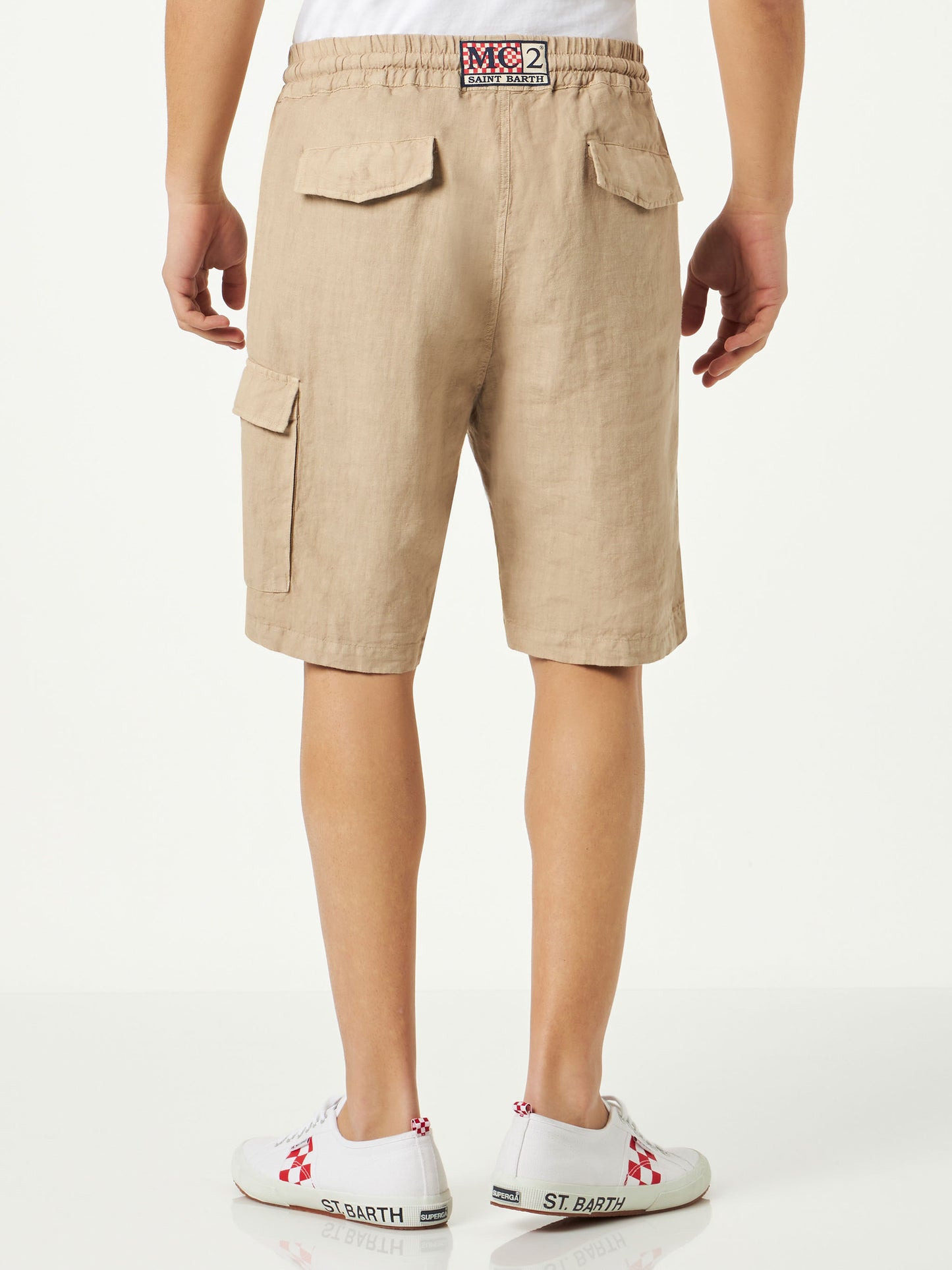 Man linen beige bermuda shorts