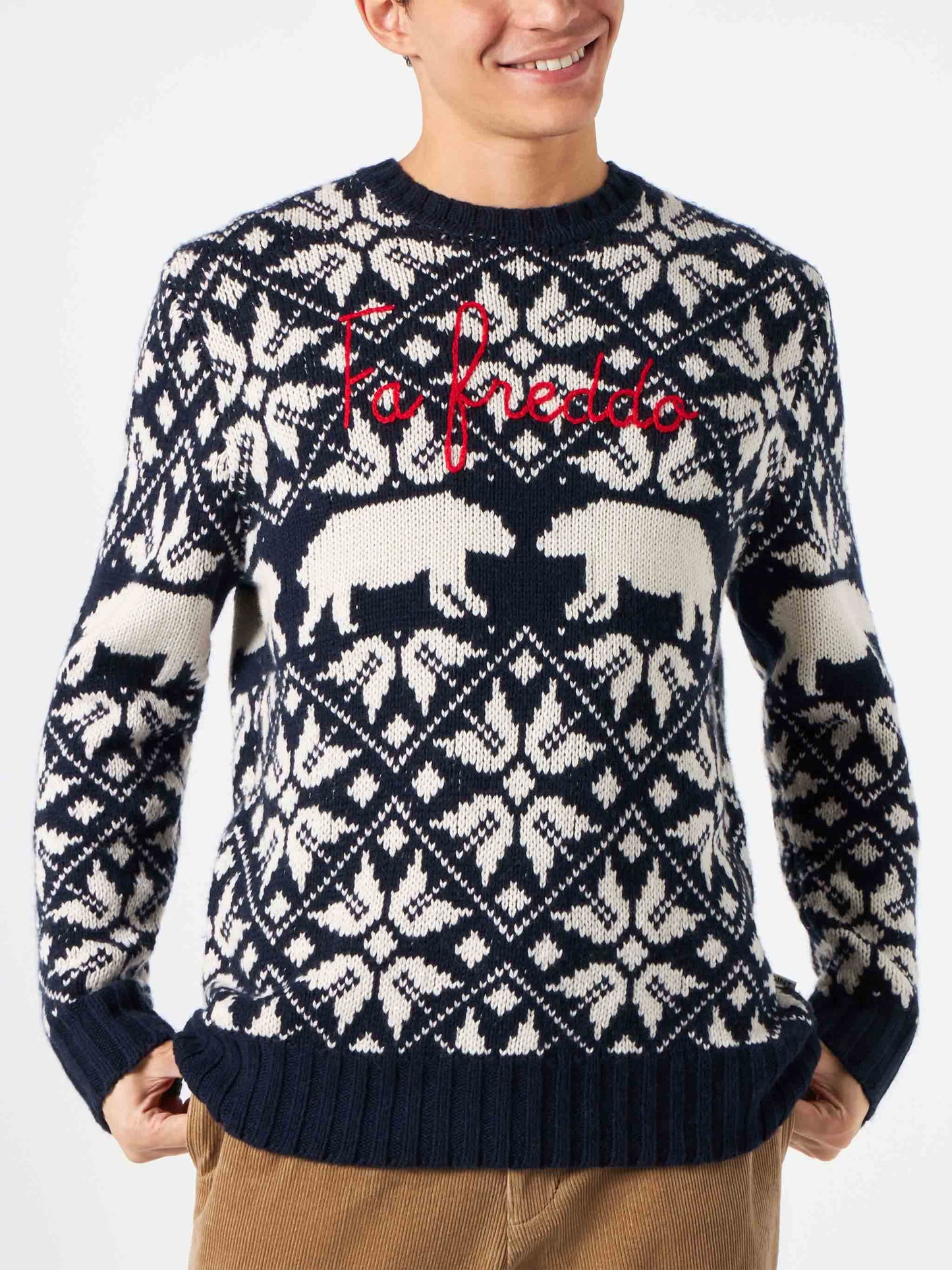 Man sweater Bombardino with norwegian jacquard and Fa Freddo embroidery - MC2 Saint Barth