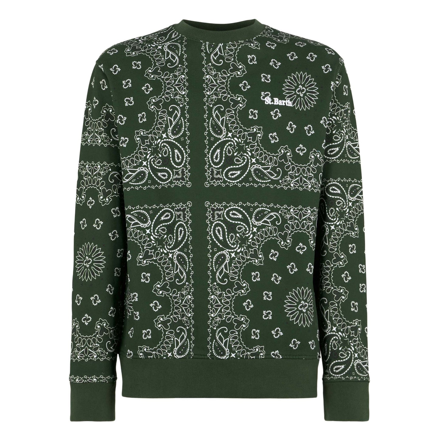 Herren-Sweatshirt mit Rundhalsausschnitt und grünem Bandana-Aufdruck