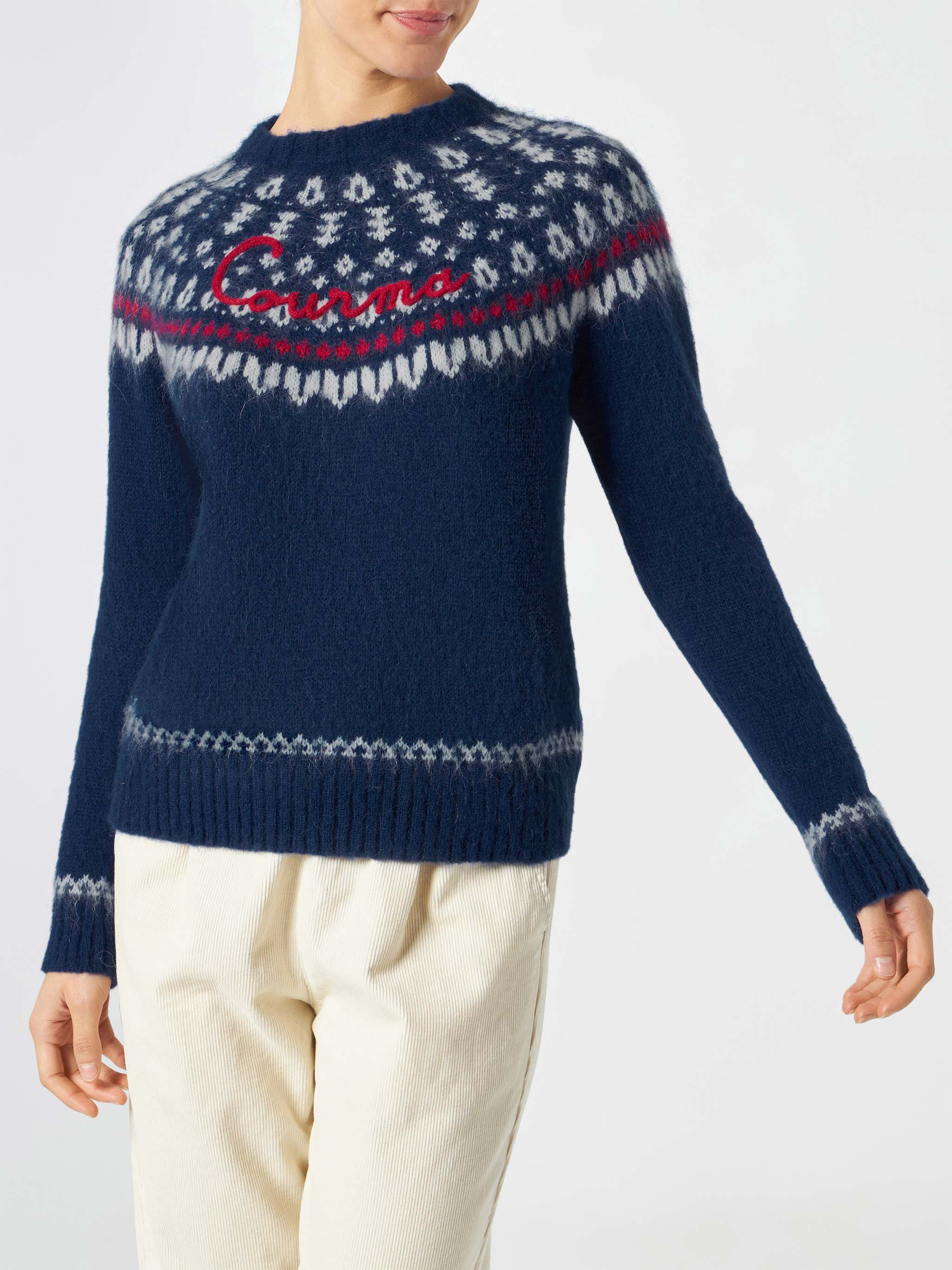 Woman navy blue crewneck nordic jacquard sweater – MC2 Saint Barth