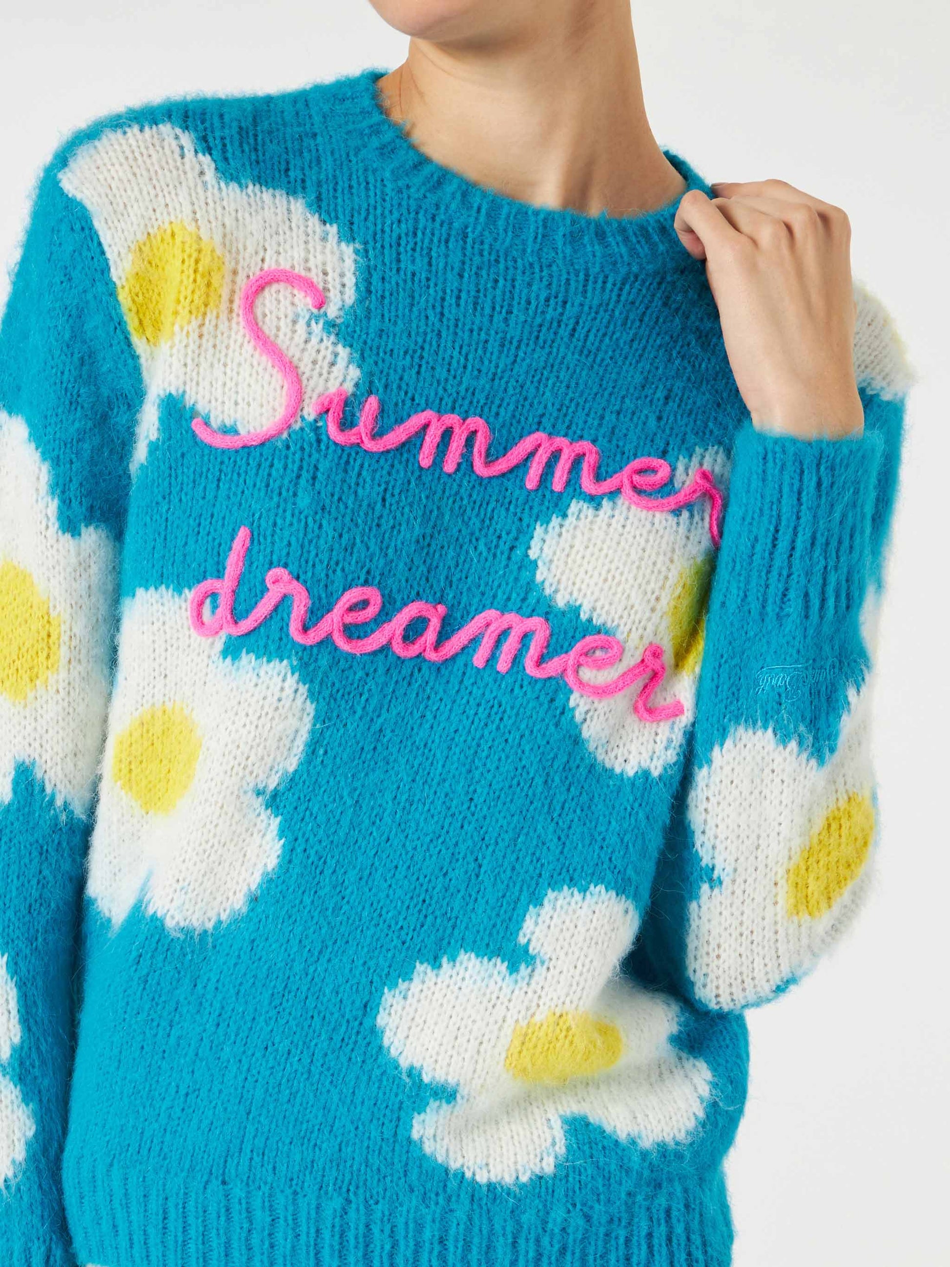 Woman brushed sweater with daisies and Summer dreamer embroidery - MC2 Saint Barth