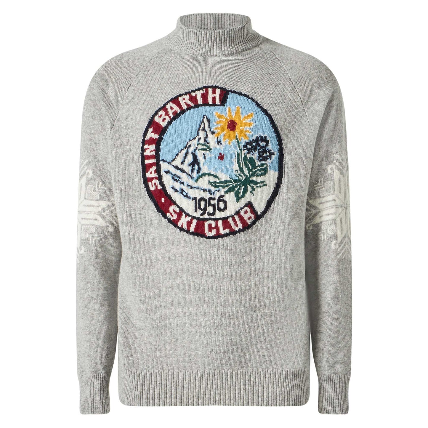 Maglione da uomo mezzo collo grigio con stampa