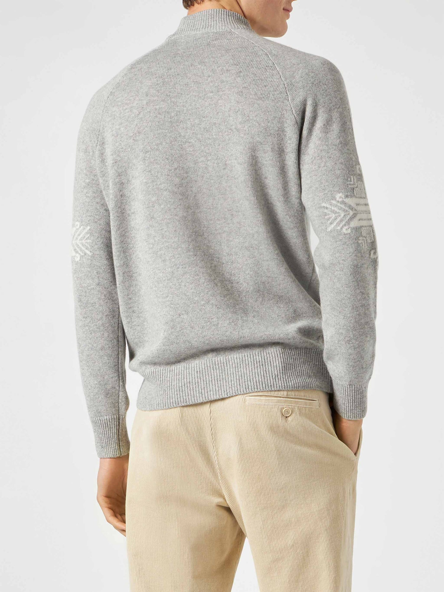 Maglione da uomo mezzo collo grigio con stampa