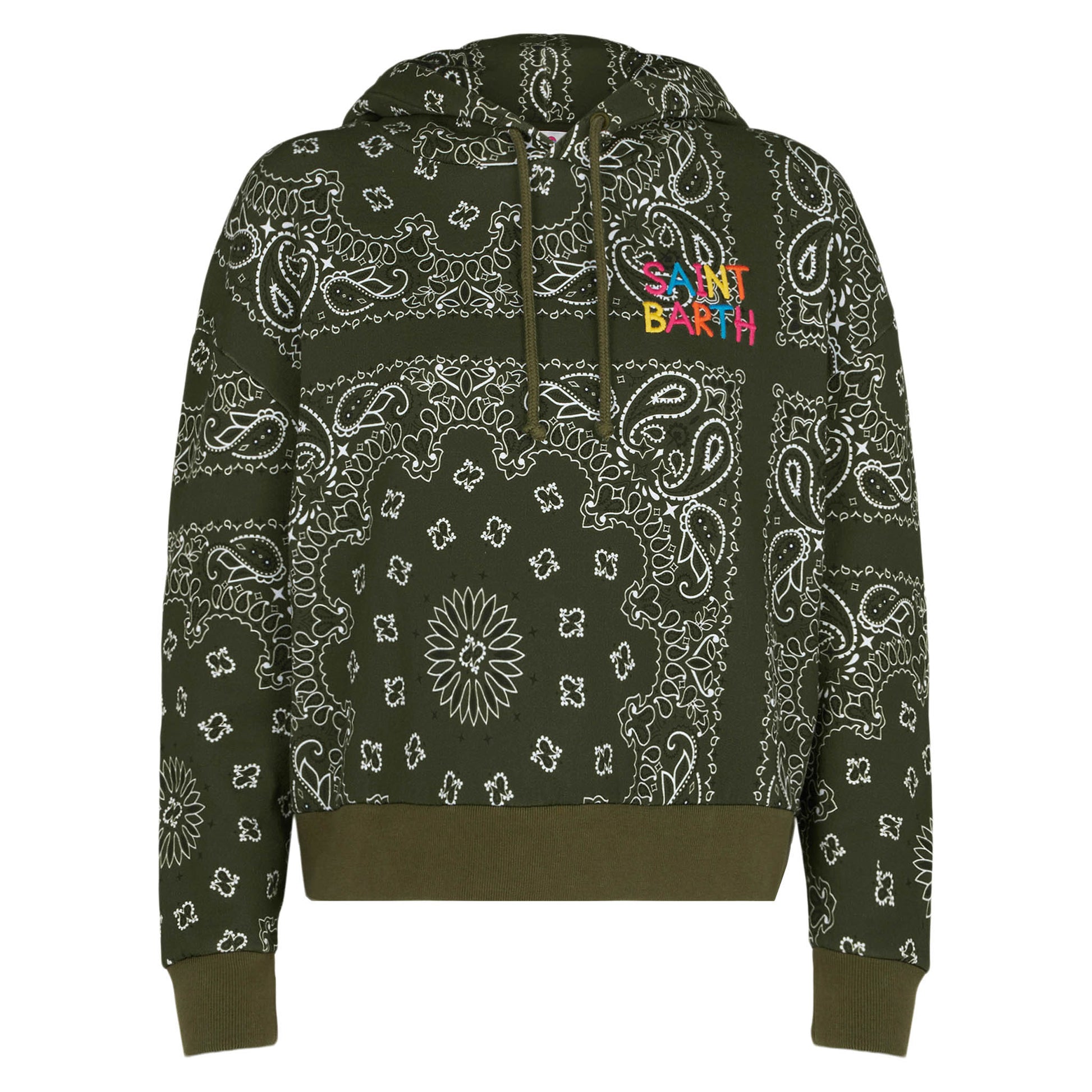 Woman hooded fleece sweatshirt with bandanna print - MC2 Saint Barth