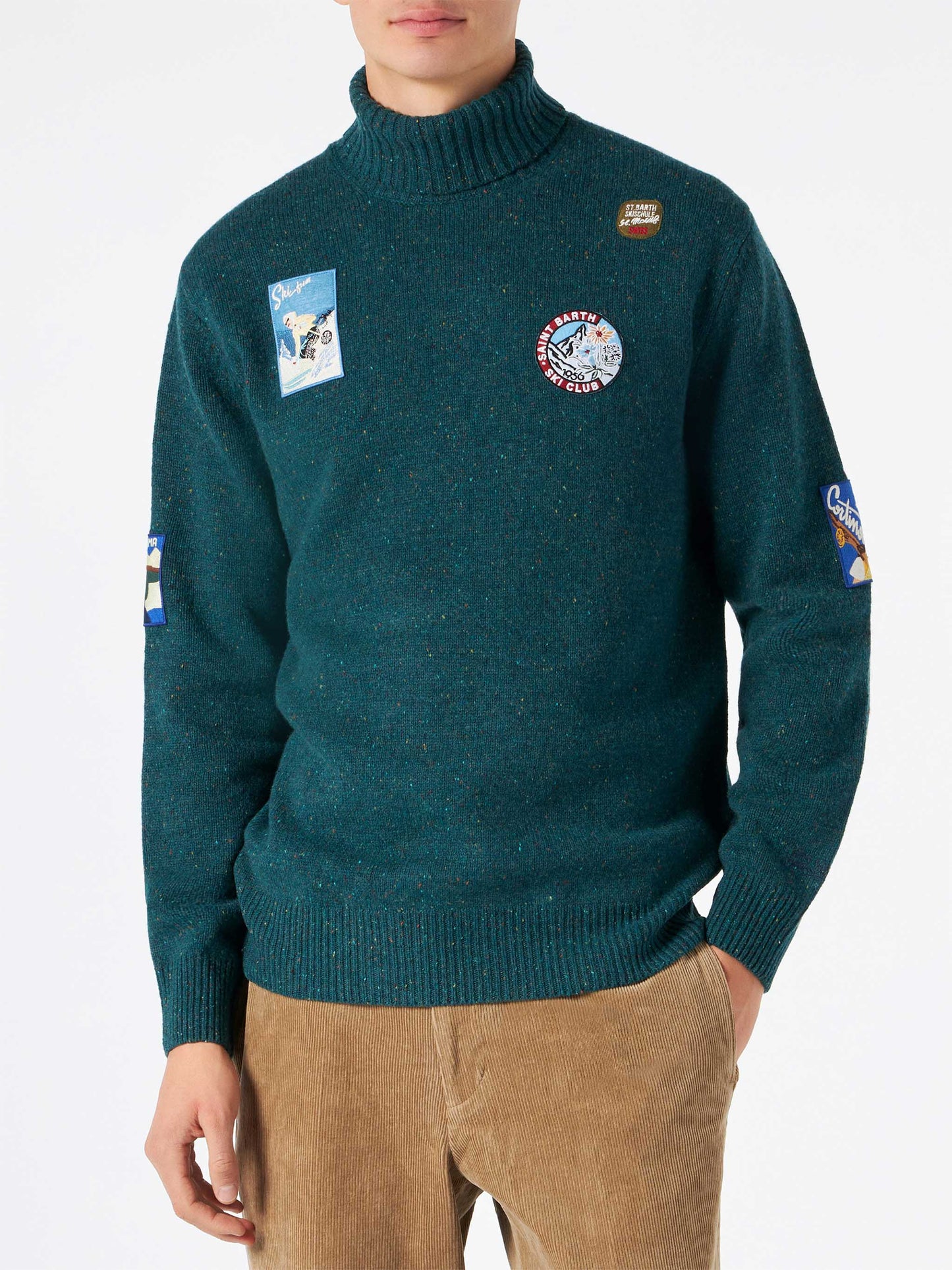 Maglione verde da uomo collo alto
