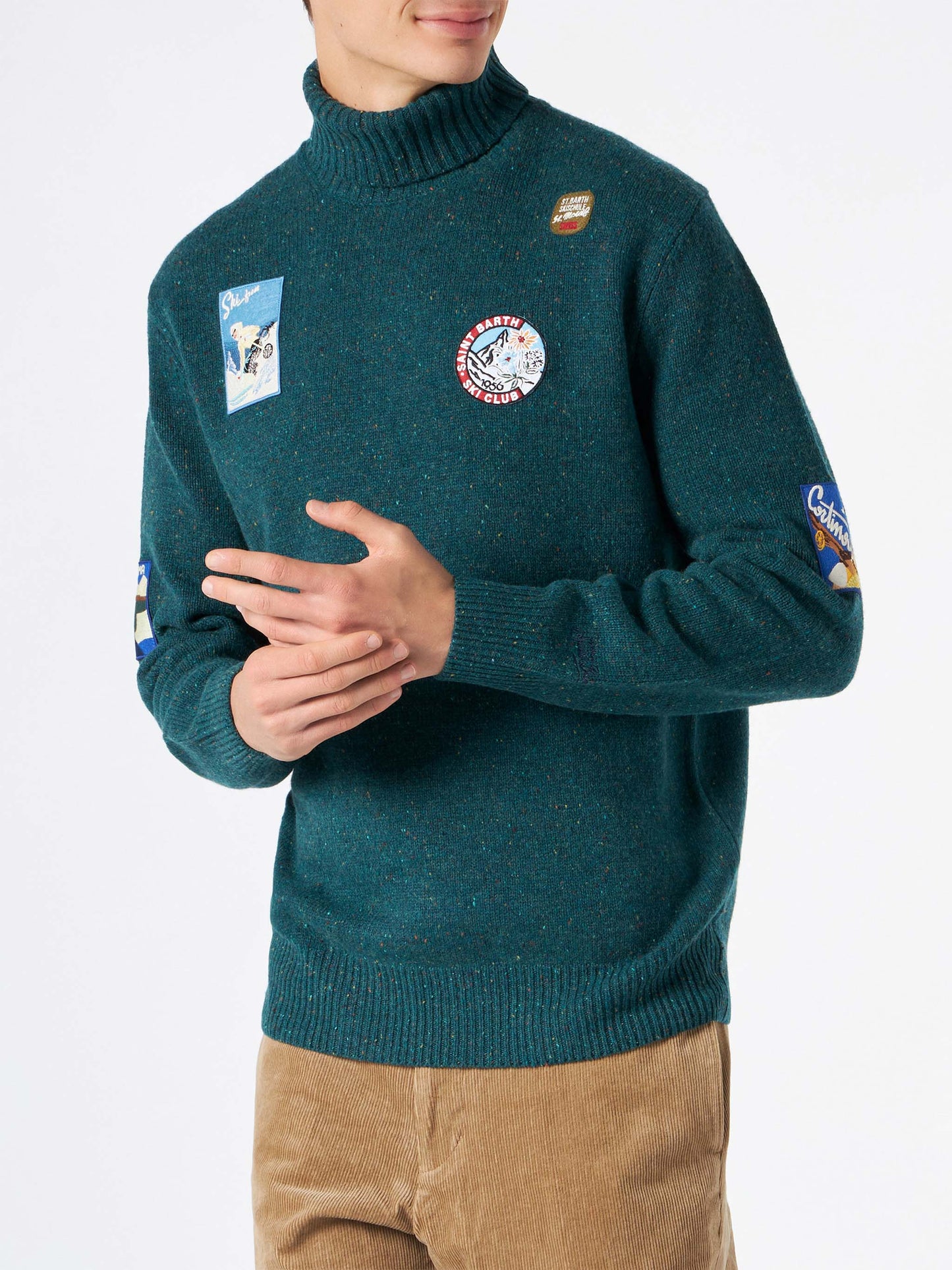 Maglione verde da uomo collo alto