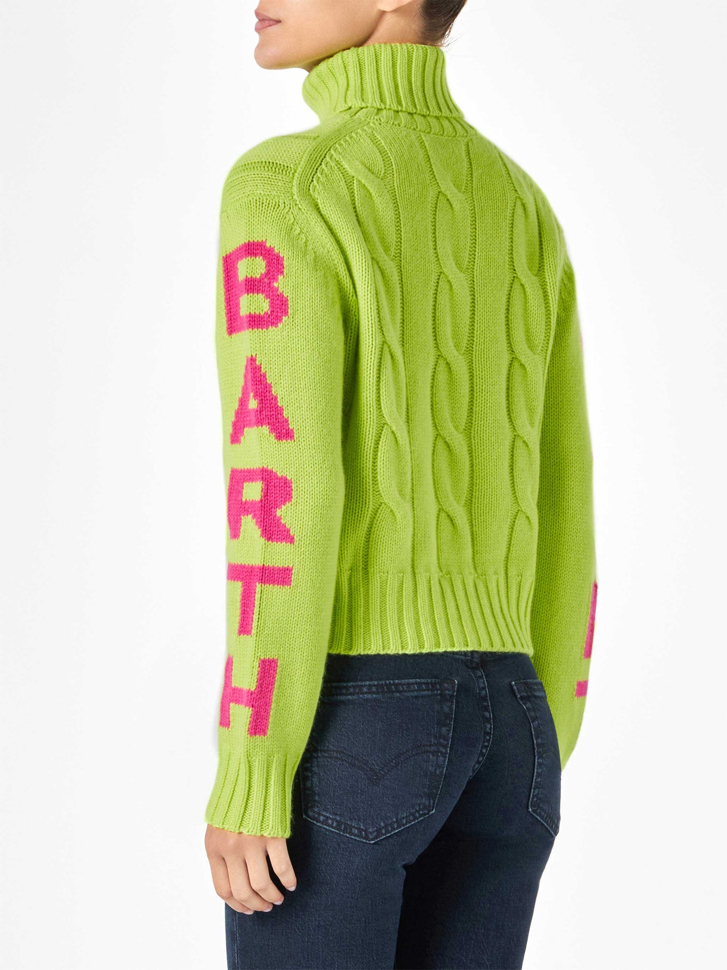 Rollkragenpullover mit geflochtenem Rollkragenpullover für Damen in Neongelb
