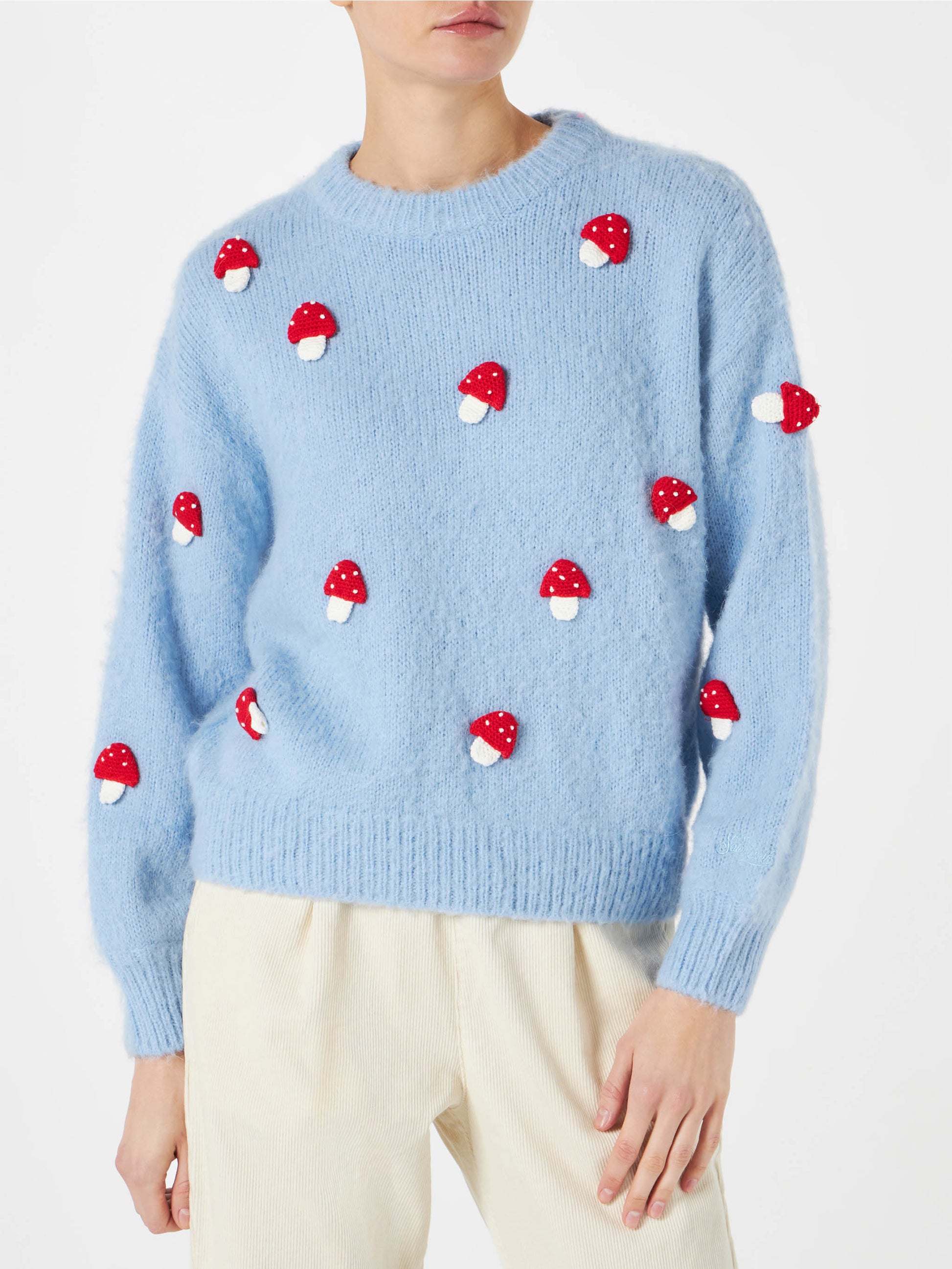 Woman brushed crewneck sweater with mushroom appliqué - MC2 Saint Barth