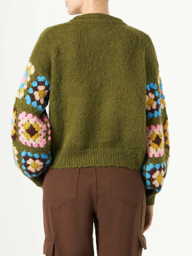 Woman ultra soft crewneck with handmade crochet sleeves - MC2 Saint Barth