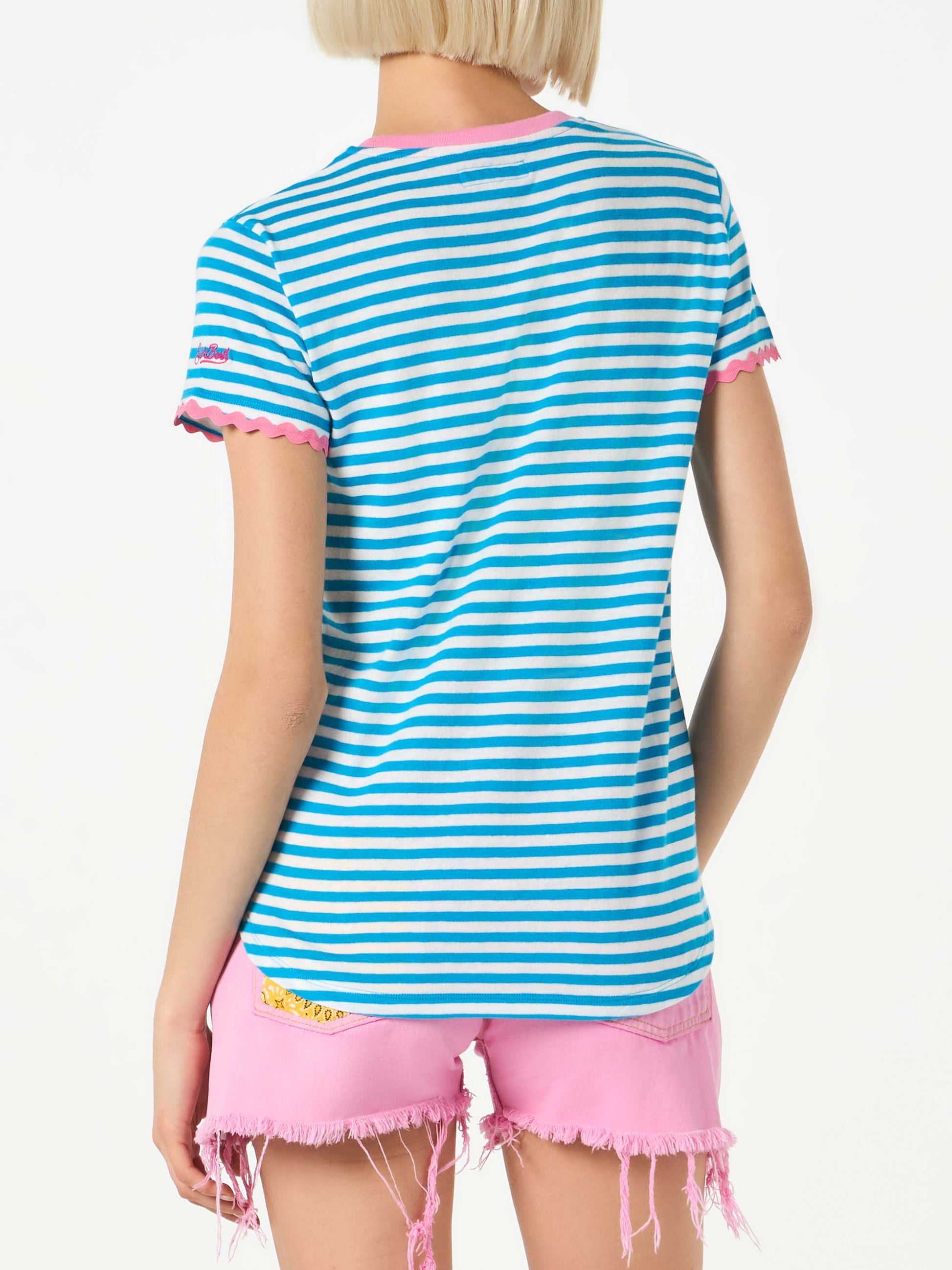 Woman cotton t-shirt with Bonjour St. Barth embroidery - MC2 Saint Barth