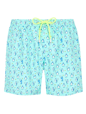 Man lightweight fabric swim-shorts Lighting Micro Fantasy with penguins print