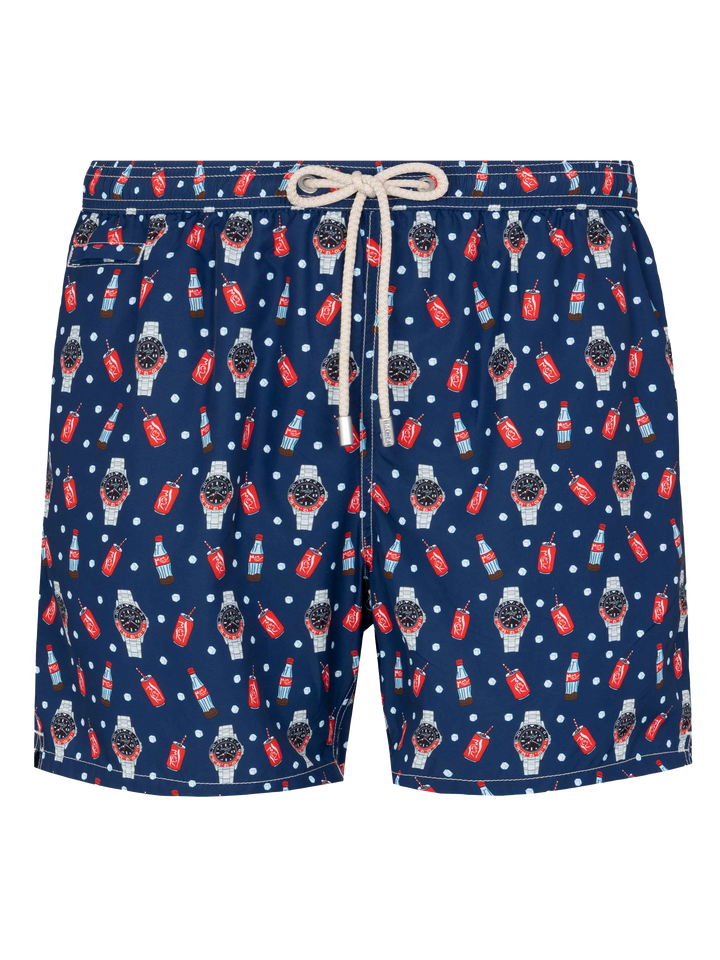 Lightweight fabric swim shorts Lighting with watch print