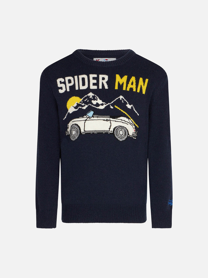 Boy crewneck sweater with car print