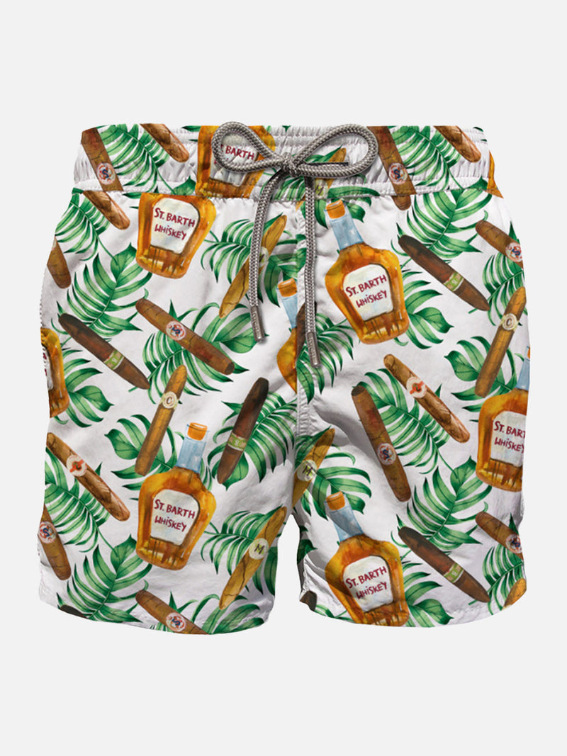 Mid-length swim shorts with cigars print