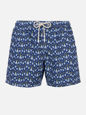 Man lightweight fabric swim-shorts Lighting Micro Fantasy with Tequila print
