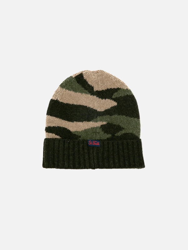 Cappello in misto cashmere con patch St. Barth Army