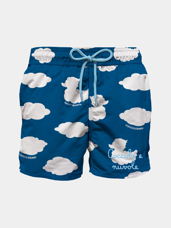 Boy classic swim shorts with clouds print and embroidery | COCCOLEBIMBI SPECIAL EDITION