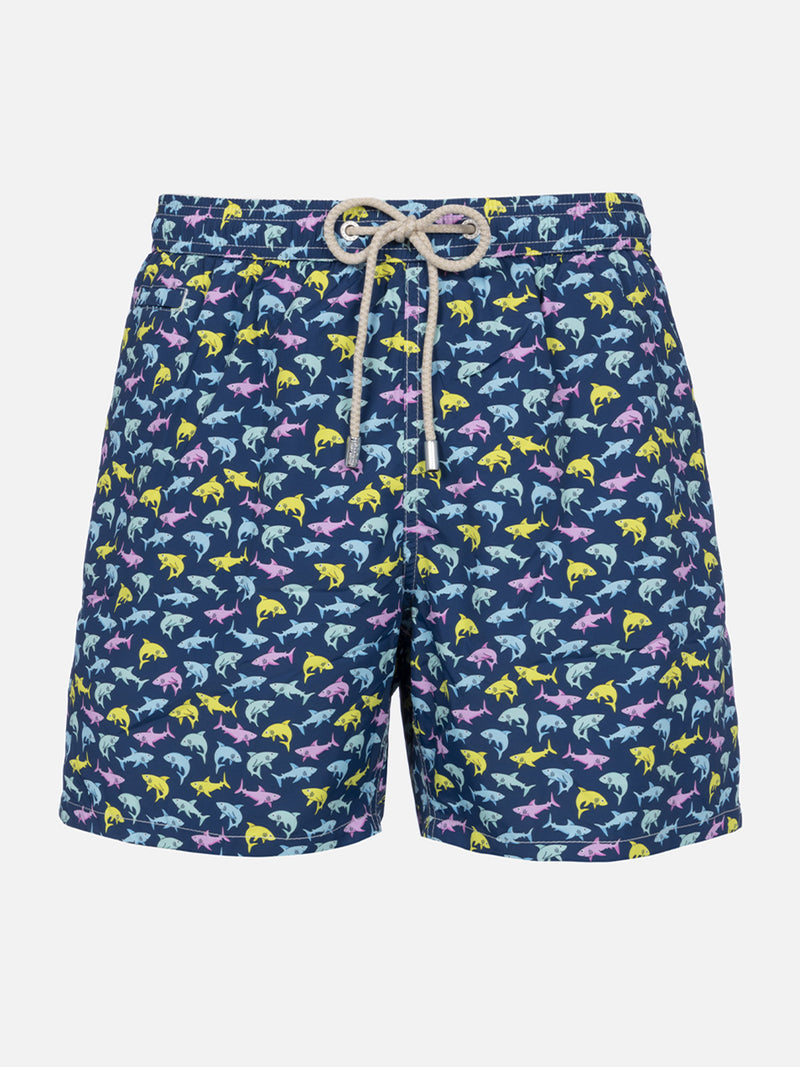 Man lightweight fabric swim-shorts Lighting Micro Fantasy with shark print