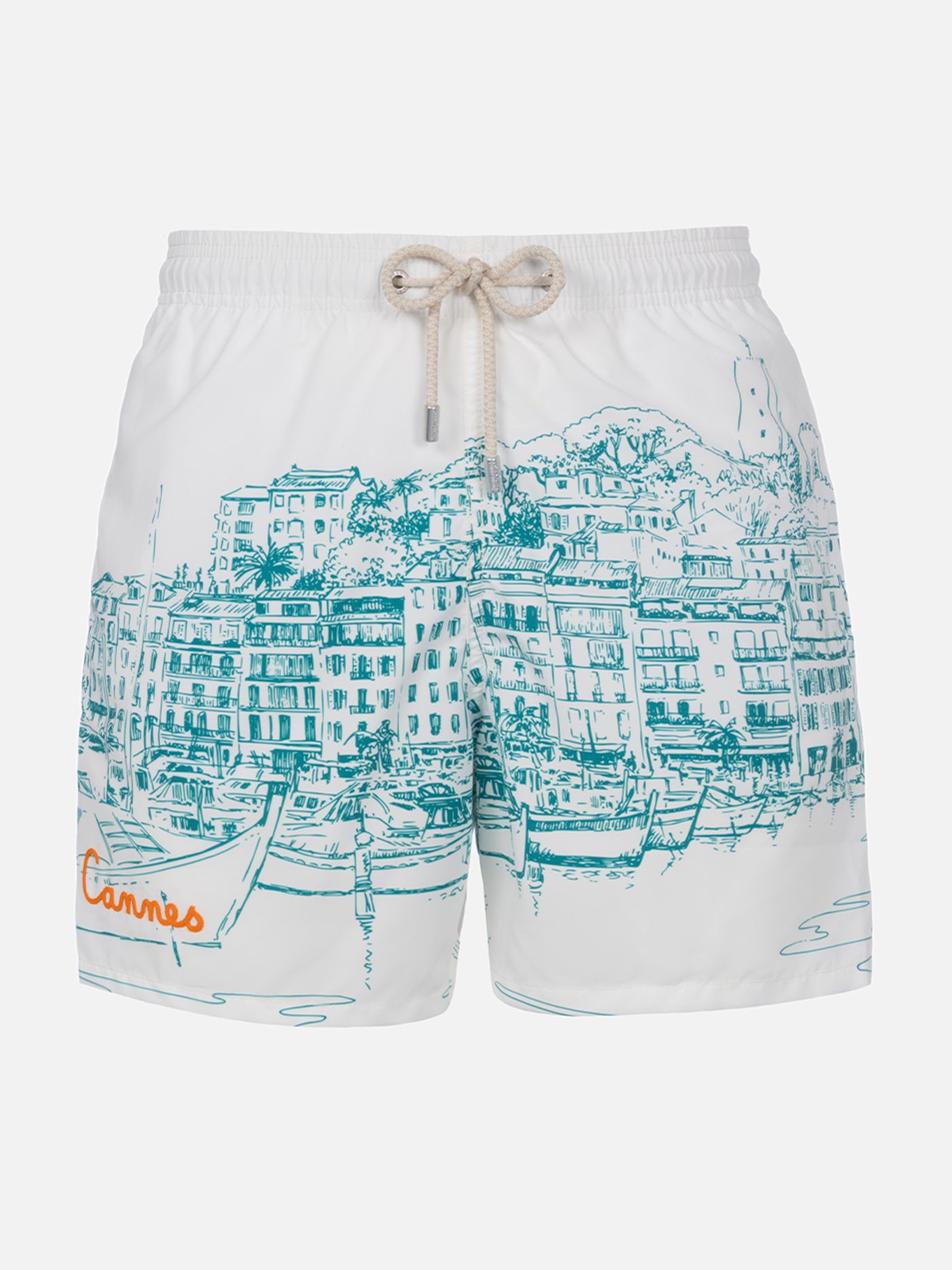 Mittellange Badeshorts Gustavia mit platziertem Cannes-Druck
