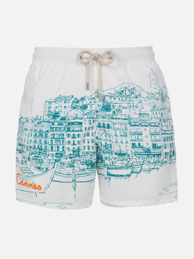 Mittellange Badeshorts Gustavia mit platziertem Cannes-Druck