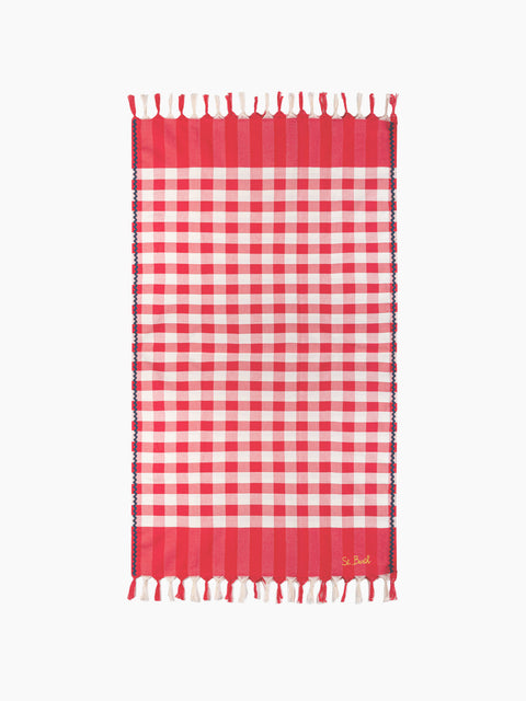 Fouta with navy blue wave trim and gingham print - MC2 Saint Barth