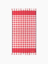 Fouta mit marineblauem Wellenbesatz und Gingham-Print