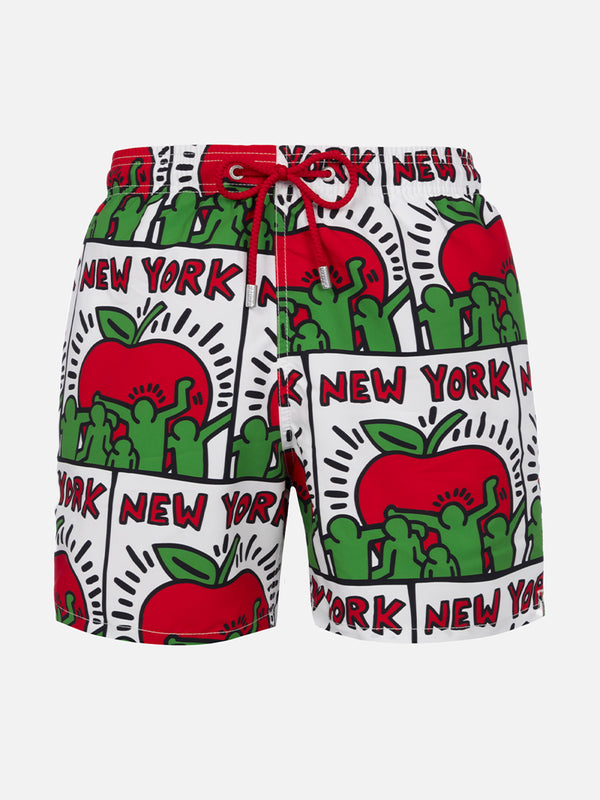 Mittellange Gustavia-Badeshorts für Herren mit platziertem Keith-Haring-Design| KEITH HARING SONDERAUSGABE