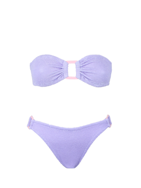 Woman crinkle pastel bandeau bikini