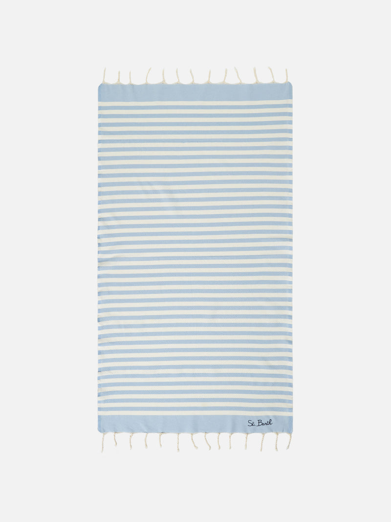 Baumwoll-Strandtuch Fouta mit hellblauem Streifendruck