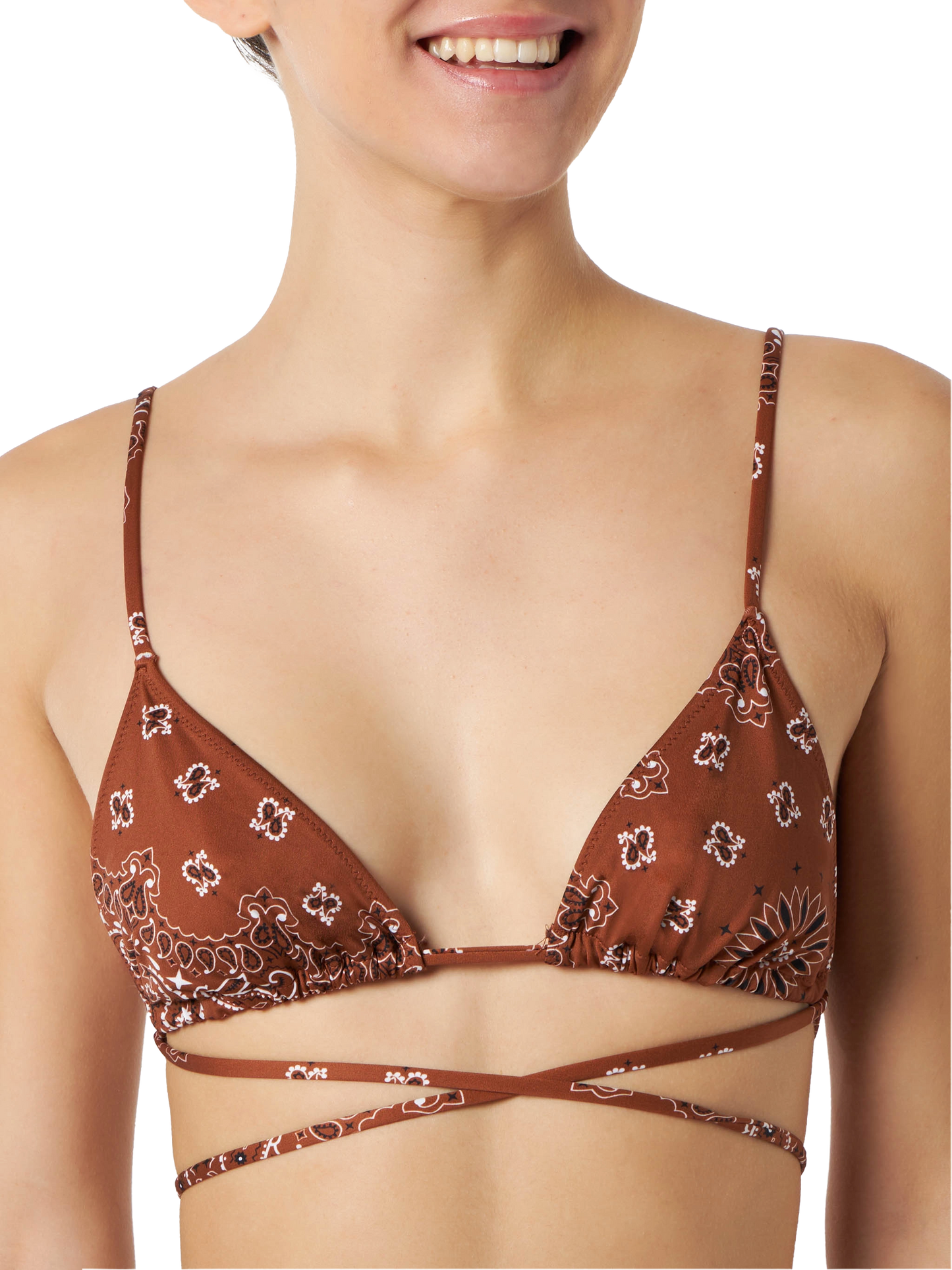Woman bandanna triangle bikini with cheeky swim briefs