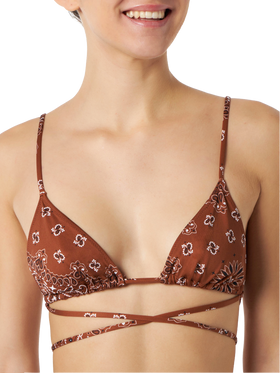 Woman bandanna triangle bikini with cheeky swim briefs