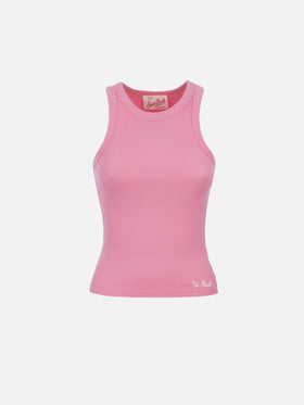 Woman rib-knit pink cotton tank top - MC2 Saint Barth