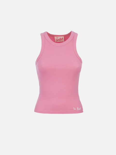 Ada pink ribbed cotton tank top - MC2 Saint Barth