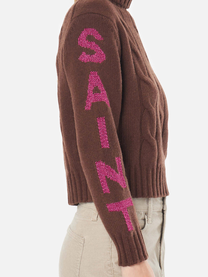 Woman turtleneck braided sweater with Saint Moritz jacquard