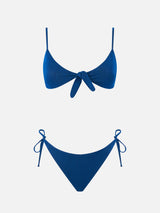 Blauer, plissierter Bralette-Bikini für Damen