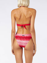 Multicolor red chevron knitted triangle bikini