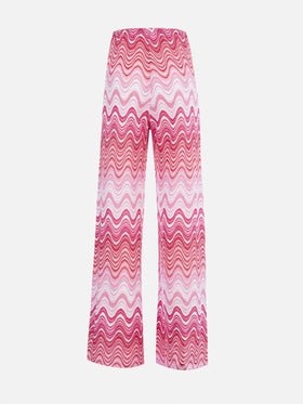 Woman raschel knit wide-leg pink trousers Amalia