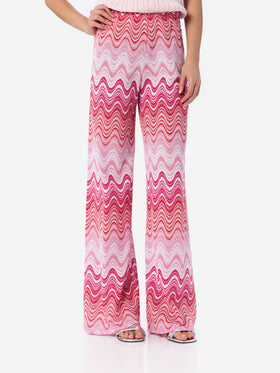 Woman raschel knit wide-leg pink trousers Amalia
