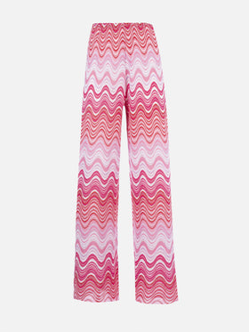 Woman raschel knit wide-leg pink trousers Amalia