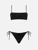 Schwarzer Bandeau-Bikini für Damen mit Strasssteinen