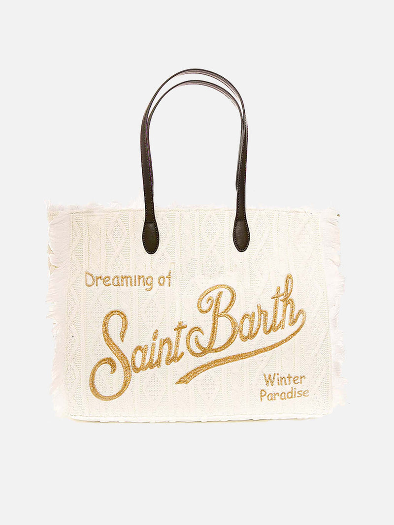 Borsa a spalla Vanity in tricot bianco di lana